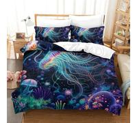 NHASOHEOP Duvet Cover Jellyfish Bedding Comforter Cover Set Girls 3 Piece for Kids Teens 3D Bedspread Quilt Cover with Zipper Closure Soft Microfiber King（220x240cm）