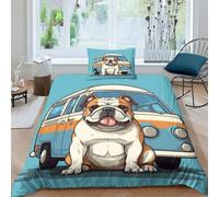 NHASOHEOP English Bulldog 3D Printed Duvet Cover Set Bedding Set,Soft Microfiber Pillowcases,Hidden Zipper Quilt Cover Easy Care Comforter Cover for Kids Boys Girls Teens Single（135x200cm）