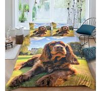 NHASOHEOP English Cocker Spaniel Duvet Cover Sets 3 PCS Hotel Quality Quilt Cover Bedding Sets Bed Covers with Pillowcases with Zipper Closure Breathable Stylish Comforter Double（200x200cm）
