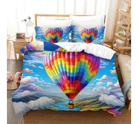 NHASOHEOP Hot Air Balloon Bedding Set 3D Printed Duve Cover with Hidden Zipper Closure Soft Microfiber Quilt Cover 2 Pieces for Boys Girls Adults Super King（260x220cm）