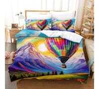 NHASOHEOP Hot Air Balloon Bedding Set 3D Printed Duve Cover with Hidden Zipper Closure Soft Microfiber Quilt Cover 2 Pieces for Boys Girls Adults Super King（260x220cm）