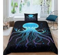 NHASOHEOP Jellyfish 3D Printed Duvet Cover Set Bedding Set,Soft Microfiber Pillowcases,Hidden Zipper Quilt Cover Easy Care Comforter Cover for Kids Boys Girls Teens Single（135x200cm）