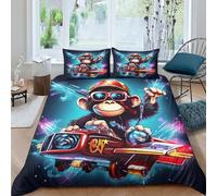 NHASOHEOP Monkey 3D Printed Duvet Cover Set Bedding Set,Soft Microfiber Pillowcases,Hidden Zipper Quilt Cover Easy Care Comforter Cover for Kids Boys Girls Teens King（220x240cm）