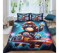 NHASOHEOP Monkey 3D Printed Duvet Cover Set Bedding Set,Soft Microfiber Pillowcases,Hidden Zipper Quilt Cover Easy Care Comforter Cover for Kids Boys Girls Teens Double（200x200cm）