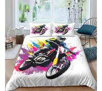 NHASOHEOP Motocross Duvet Cover Set 3 PCS Hotel Quality Quilt Cover Bed Sets Bed Covers with Pillowcases with Zipper Closure Ultra Soft Anti Allergic Microfiber Double（200x200cm）