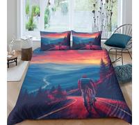NHASOHEOP Mountain Bike Duvet Cover 3 PCS Hotel Quality Quilt Cover Bedding Sets Bed Covers with Pillowcases with Zipper Closure Hypoallergenic Soft Breathable Microfiber Double（200x200cm）