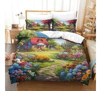NHASOHEOP Mountain Cottage 3D Printed Duvet Cover Set Bedding Set,Soft Microfiber Pillowcases,Hidden Zipper Quilt Cover Easy Care Comforter Cover for Kids Boys Girls Teens Super King（260x220cm）