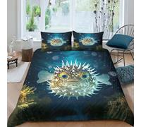 NHASOHEOP Pufferfish Duvet Cover 3 PCS Hotel Quality Quilt Cover Bedding Set Bed Covers with Pillowcases with Zipper Closure Ultra Soft Anti Allergic Microfiber King（220x240cm）