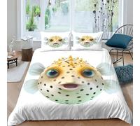 NHASOHEOP Pufferfish Duvet Cover 3 PCS Hotel Quality Quilt Cover Bedding Set Bed Covers with Pillowcases with Zipper Closure Hypoallergenic Soft Breathable Microfiber King（220x240cm）