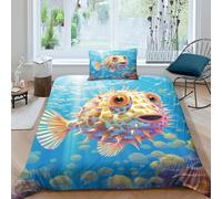 NHASOHEOP Pufferfish Duvet Cover 3 PCS Hotel Quality Quilt Cover Bedding Sets Bed Covers with Pillowcases with Zipper Closure Ultra Soft Anti Allergic Microfiber Single（135x200cm）