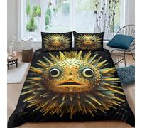 NHASOHEOP Pufferfish Duvet Cover Sets 3 PCS Hotel Quality Quilt Cover Bedding Set Bed Covers with Pillowcases with Zipper Closure Breathable Stylish Comforter King（220x240cm）