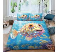 NHASOHEOP Pufferfish Duvet Cover Sets 3 PCS Hotel Quality Quilt Cover Bedding Set Bed Covers with Pillowcases with Zipper Closure Breathable Stylish Comforter Double（200x200cm）