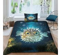 NHASOHEOP Pufferfish Duvet Cover Sets 3 PCS Hotel Quality Quilt Cover Bedding Sets Bed Covers with Pillowcases with Zipper Closure Ultra Soft Hypoallergenic Microfiber Single（135x200cm）