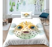 NHASOHEOP Pufferfish Duvet Cover Sets 3 PCS Hotel Quality Quilt Cover Bedding Sets Bed Covers with Pillowcases with Zipper Closure Ultra Soft Hypoallergenic Microfiber Single（135x200cm）
