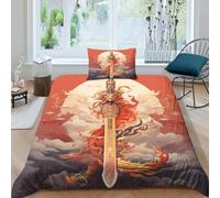NHASOHEOP Sword3 Pieces Duvet Cover,3D Printed Bedding Set,Pillowcases,Microfiber Quilt Cover Easy Care Anti-Allergic Soft And Smooth for Kid Teens Boys And Girls Man Single（135x200cm）