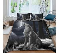 NHASOHEOP Under The Moon Wolf 3D Printed Bedding Sets Duvet Coverfor Kid Teens Boys And Girls Man Quilt Cover 3 Pcs With Pillow Cases Easy Care Anti-Allergic Soft And Smooth Double（200x200cm）