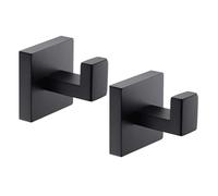 NHBETYS 2PCS Square Bathroom Towel Hook, Stainless Steel Drilling Coat Hook, Anti-Rust Wall Mounted Robe Hanger, Heavy Duty Door Hanger for Bedroom Kitchen Bathroom Closet(Black)