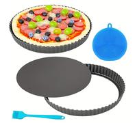 NHBETYS 9.5 inch Deep Quiche Tins with Removable Loose Base, Non-Stick Tart Tin, 24cm Pie Dish Flan Tins, Fruit Cake Mould Round Fruit Cake Mould for Pizza, Pie, Flans