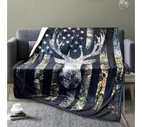 NHBTGSF Camo Buck Deer Fleece Throw Blanket, 60x80inches, Polyester Fleece, Camo Deer Hunting for Men, Hunters, Camping