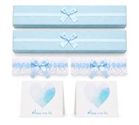 NHCDFA 2 PCS Blue Garters for Brides, Wedding Garters for Brides Wedding Gift with Greeting Card and Box Bow Lace Stretchable Bridal Gift Accessories for Party, Engagement, Bridal Shower (Light Blue)