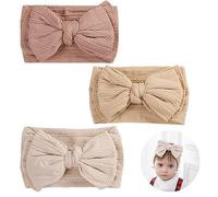 NHCDFA Baby Headband, Baby Turban Headbands, Baby Girl Bows, Stretchy Soft Wide Baby Turban Headbands Newborn Girls Boys Kids Gift as Toddler Headdress Photography Props Accessories 3 Pcs, Beige