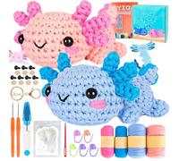 Nhcuijun Crochet Kit for Beginners - Highland Cow Crochet Set with Step-by-Step Video Tutorial, Suitable for Both Adults and Kids. DIY Knitting Supplies (Axolotl Crochet kit)