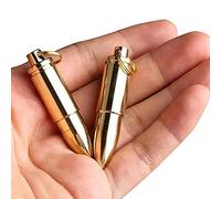 NHDT Keychain Pill Holder, Portable Solid Brass Waterproof Pill Box Container for Purse or Pocket or Necklace, Mini EDC Pill Case for Outdoor Travel, Bullet Pendant Design(2PCS)