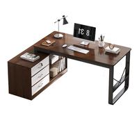 NHDVDVAV 55 inch L Shaped Computer Desk,Large Corner Desk with Drawers,Home Office Corner Desk for Small Space,Writing Study Table PC Desk for Bedroom,A,Left Cabinet