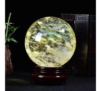 NHDVDVAV Crystal Smelting Yellow Quartz Crystal Ball,Natural Natural Citrine Polished Divination Crystal Sphere with Wood Stand,Decorative Sphere for Feng Shui,9cm
