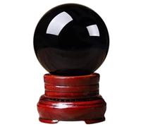 NHDVDVAV Exquisite Black Obsidian Sphere Decorative Natural Crystal Sphere Ball Feng Shui Meditation Figurine with Wood Stand Home Ornament,1.96"(5cm)