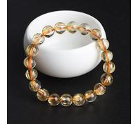 NHDVDVAV Handmade Natural Crystal Stretch Bracelet, Gold Rutilated Quartz/Titanium Bracelets,Citrine Beads Gemstone Jewelry for Men/Women,9.7~10.5mm