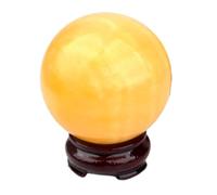NHDVDVAV Large Yellow Jade Crystal Ball Beige Topaz Healing Crystals Sphere with Wooden Stand Home Decor for Reiki, Chakra, Feng Shui, Meditation,3.9"(10cm)
