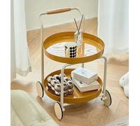 NHDVDVAV Movable Side Table,2 Tier Round Utility Cart,Small Storage Rack End Table with Wheels,Rolling Nightstand for Small Spaces, Narrow Corner, Living Room,C