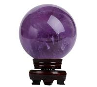 NHDVDVAV Natural Amethyst Ball Sphere with Wood Stand Crystal Ball Desktop Ornament Polished Stone Orb for Divination Meditation Feng Shui Home Decor,2.36"(6cm)