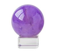 NHDVDVAV Natural Amethyst Quartz Crystal Ball with Stand Polished Stone Orb for Divination Meditation Feng Shui Gemstone Sphere Home Office Desk Decor,60~65mm