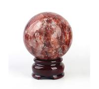 NHDVDVAV Red Gum Flower Crystal Ball with Wooden Base Red Quartz Crystal Gemstone Sphere for Divination Fengshui Meditation Home Office Decor,60~65mm