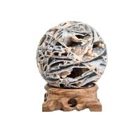 NHDVDVAV Sphalerite Geode Energy Ball Hand-Carved Crystal Ball with Wood Rack Polished Gemstone Sphere for Meditation, Energy Work and Healing,65~70mm