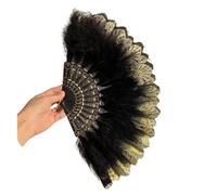 NHEISSCF Feather fan, Soft Close Gas Spring, Feather Folding Fan With Pendant Handheld(Black)