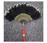 NHEISSCF Feather fan, Soft Close Gas Spring, Feather Folding Fan With Pendant Handheld(Black With Knot)