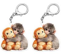 Nhemeylp 2 Pack Protect Punch the Monkey Keyring, 2D Acrylic Monkey Key Ring for Bags, Rucksacks & Car Keys, Cute Animal Keyring Gifts for Kids & Friends