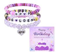 Nhemeylp 3PCS Kpop Bracelet with Greeting Card, Demon Hunter Beaded Bracelets for Women, Stackable Stretch Bracelets Aesthetic Jewellery Gift Set for Birthdays, Concerts and Daily Wear