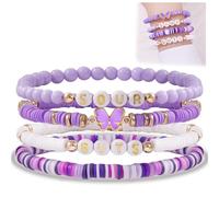 Nhemeylp 4 Pcs Olivia Bracelets Set for Women Friendship Bracelet Guts & Sour Album Inspired Beaded Bracelet Purple Series Soft Clay Jewellery Concert Music Inspiration Fan Gift for Girls Women