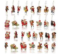 Nhemeylp 45 PCS Vintage Victorian Style Christmas Hanging Ornament, Santa Claus Kids Wood Hanging Pendant for Door, Window, Tree Decoration