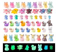Nhemeylp 53pcs Luminous Mini Resin Animals Mixed, Tiny Resin Animals Miniature Little Small Duck Frog Mushroom Figures for Micro Landscape Fairy Garden Aquarium Dollhouse Decor