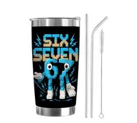 Nhemeylp 6 7 Gifts, 20oz 67 Meme Stainless Steel Insulated Mug, Six Seven Thermal Cup with Straw and Lid Brush, 6 7 Gifts for Kids Adults Thanksgiving Christmas Birthday (Black)