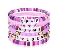 Nhemeylp 6 PCS Kpop Bracelet for Dressing up, Demon Hunter Bracelet with Beads with Letters, K Pop Kids Bracelets for Girls, Kids, Daughters, Teenagers, Fans, Enthusiasts, Friends.