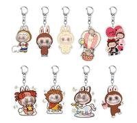 Nhemeylp 9PCS Cartoon Dolls Keyring, Cute Acrylic Monsters Keychain Pendant, Bag Charm Keying Figures Set for Doll Collectors Party Supplies (A)