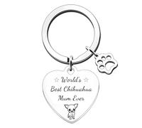 Nhemeylp Best Chihuahua Gifts for Women Men World's Best Chihuahua Mum Ever Dog Mum Keyring Stainless Steel Heart Shaped Keychain Funny Gift for Birthday Christmas