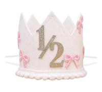 Nhemeylp Bow 1/2 Birthday Crown Pink Bow Half Birthday Hat Photo Props 6 Months Party Decorations Reusable Party Crown Hat Leaving Precious Memories For Children