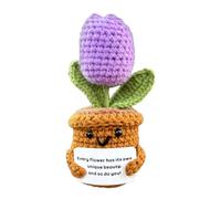 Nhemeylp Funny Positive Purple Tulip Gifts, Emotional Support Plush Potted Wool Knitted Flowers, 15 x 6 x 6 cm / 5.9 x 2.4 x 2.4 in, Whimsical, Playful, Comforting, Artificial Potted Plant, 1 count